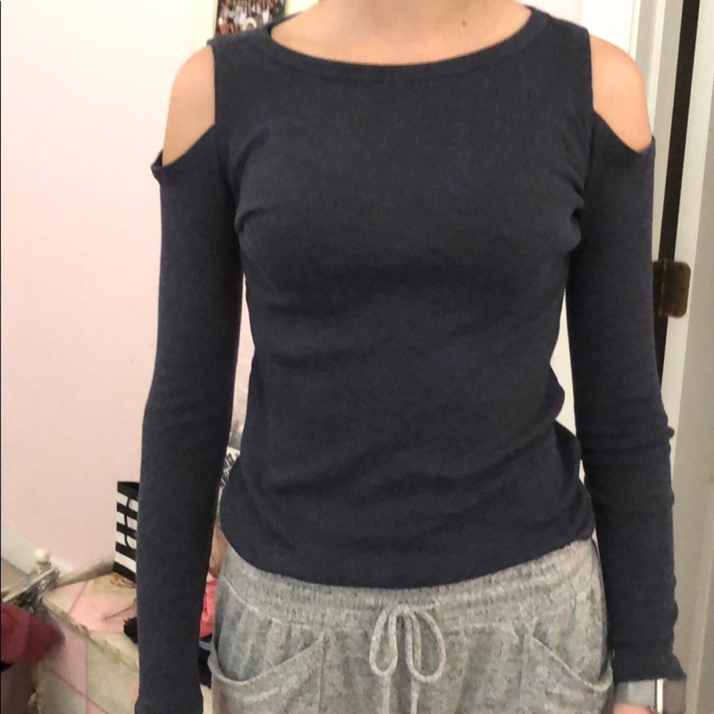 gray blue cold shoulder top
